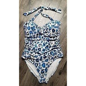 TAHARI Slimming Ruched Haulter One Piece Swimsuit Women's Size XL